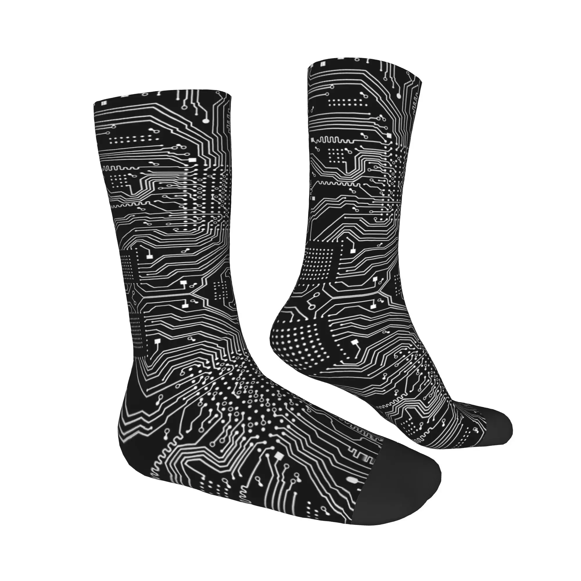 Medias estampadas bonitas, placa de circuito, calcetines de placa base de ordenador para mujeres y hombres, calcetines elásticos de invierno Geek programador Tech Crew