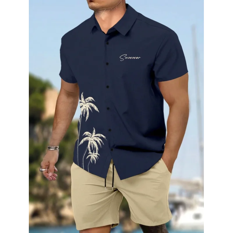 Fashion Summer Shirt Set Men's Beach Vacation Set 3D Printed Outdoor Daily Shirt + Shorts 2 Pcs Quick Dry Men's Shirt Set