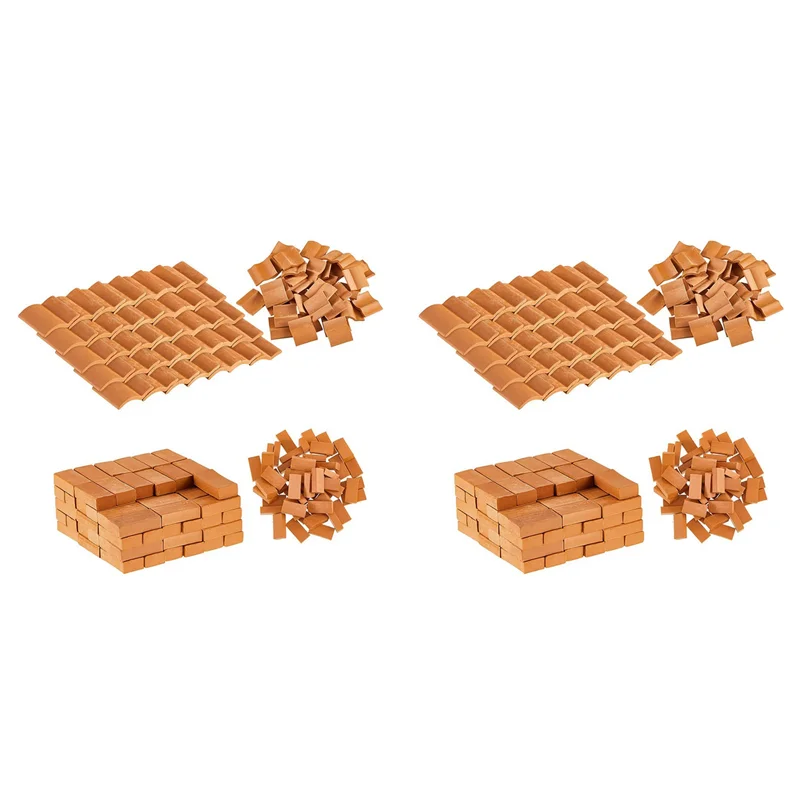 

YSUN-400Pcs Mini Bricks&Roof Tiles Model Building Set Fake Red Bricks Landscaping Bricks Dollhouse DIY Garden Accessories