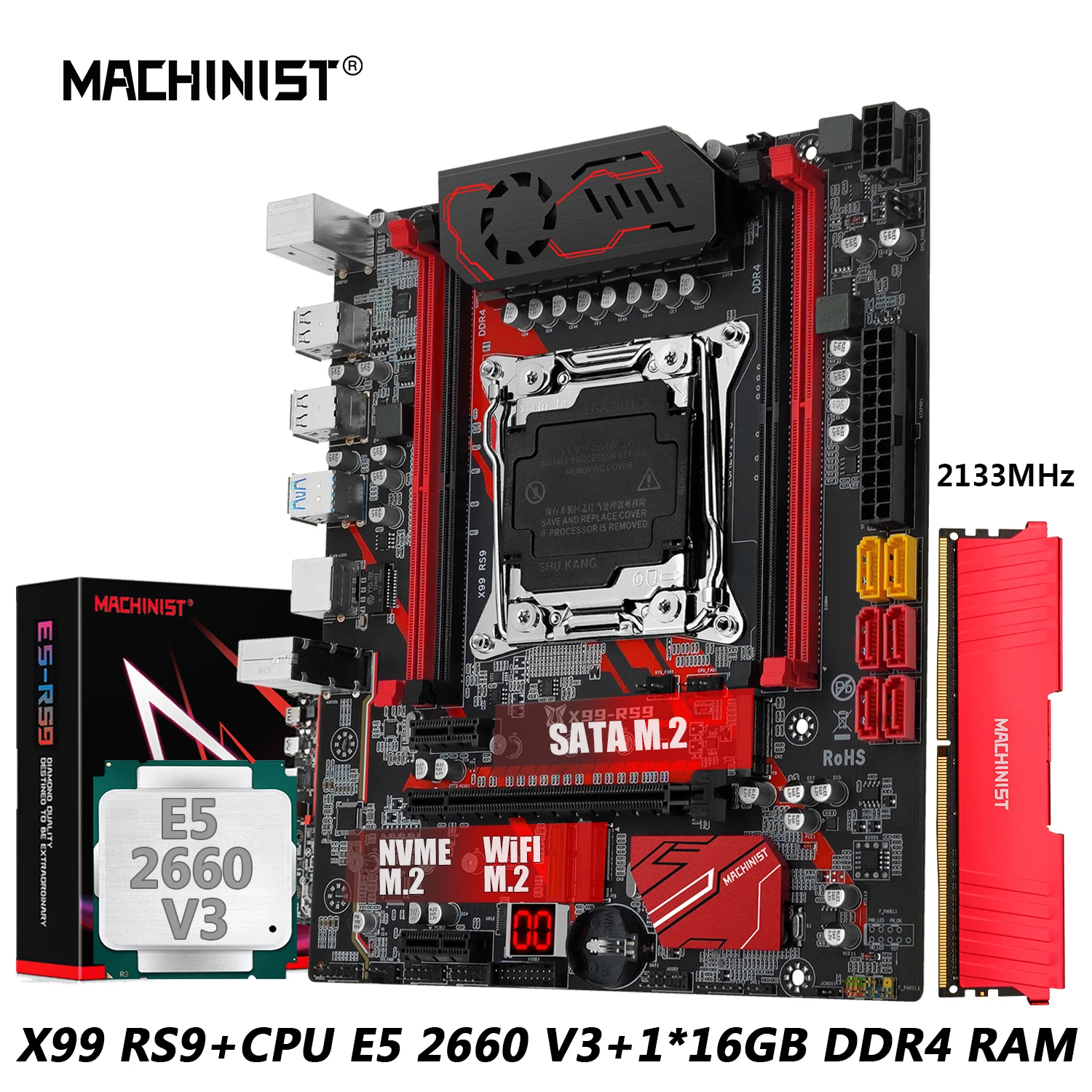 

MACHINIST X99 RS9 материнская плата Combo LGA 2011-3 Xeon E5 2660 V3 комплект ЦП DDR4 1*16 Гб 2133 МГц ECC ОЗУ NVMEM.2 USB 3,0 четыре канала