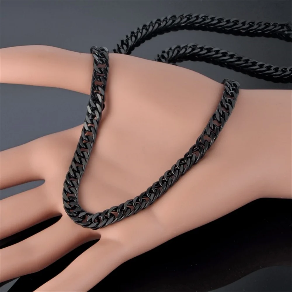 6.5mm Silver Tone/Black Gold Plated Chains for Men Boys, Mens Necklace Chains Stainless Steel Thick Cuban Link Chain Necklace