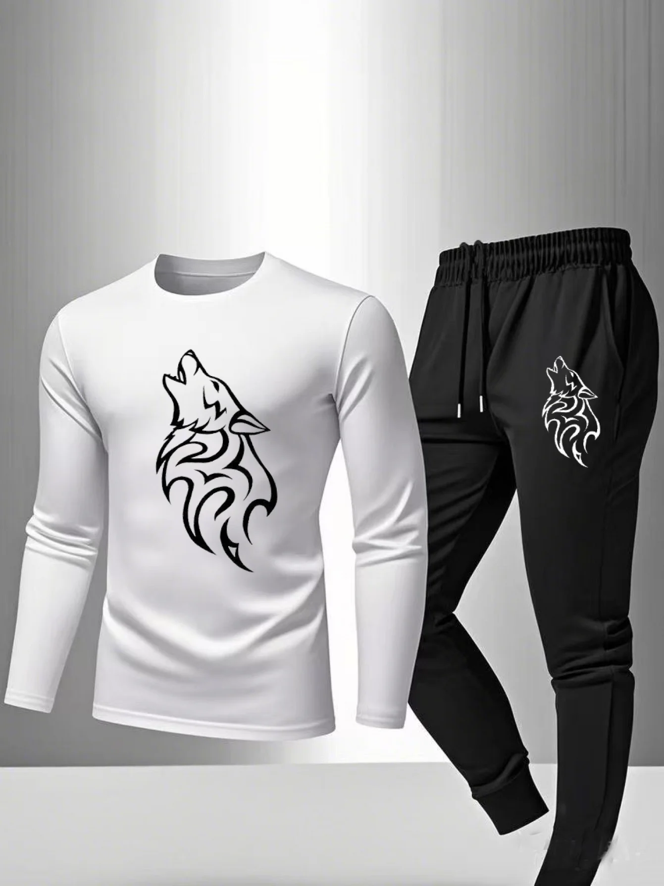 

2025 Autumn New Y2K Men's Sports Set Fashion 3D Printed Quick Drying Long Sleeve T-shirt Outdoor Fitness Essential Two Piece Set