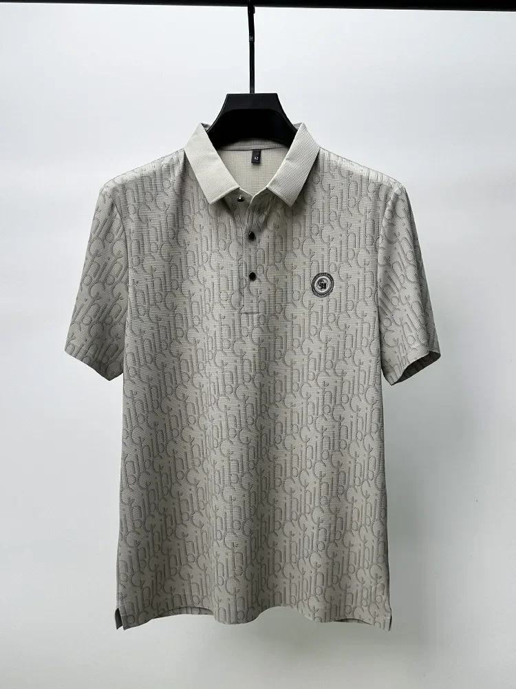 Novedad de verano, Polo de manga corta de seda de alta gama para hombre, lujoso, informal, a la moda, cómodo, transpirable, Top fresco