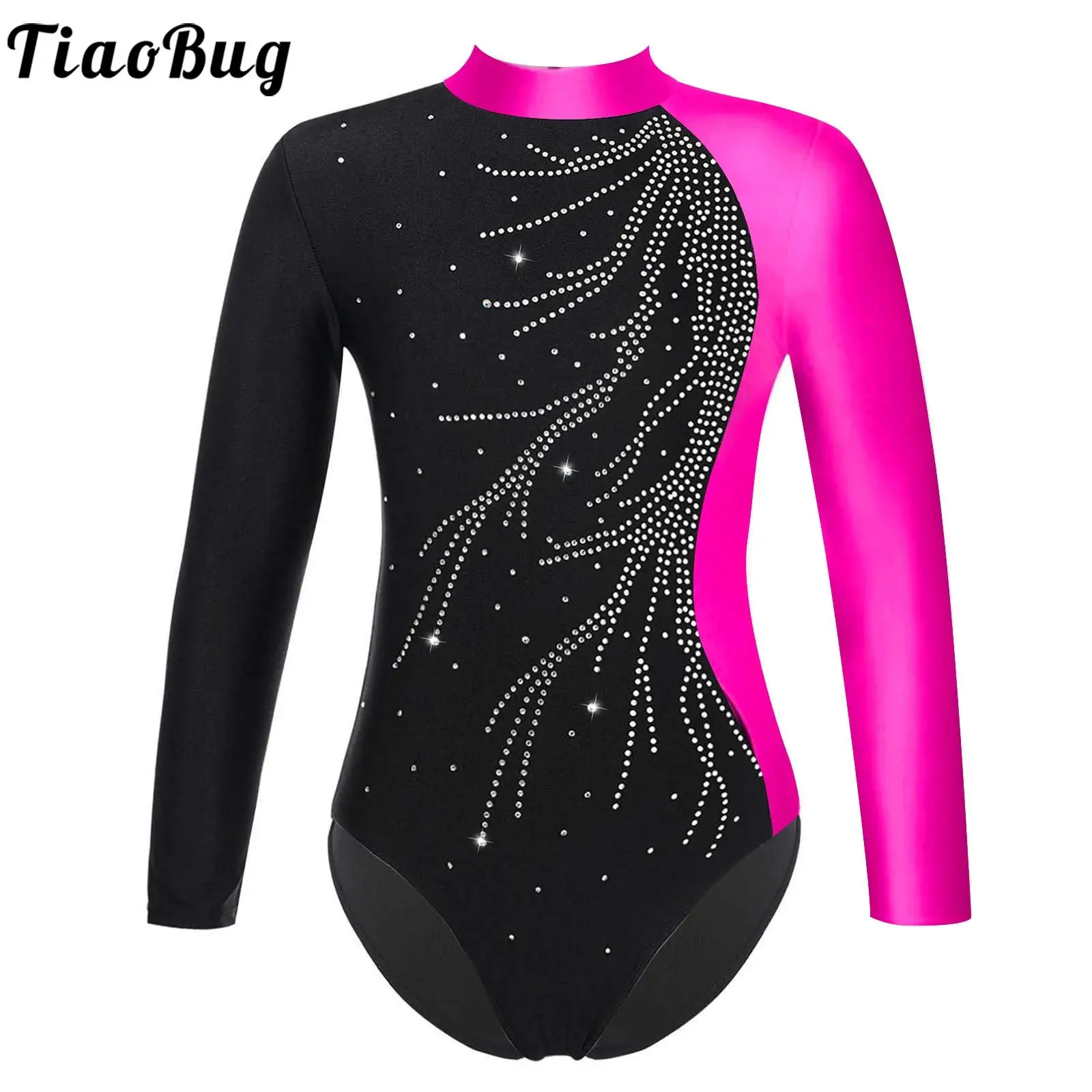 

Girls Long Sleeve Leotard Gymnastics Teens Kids Ballet Bodysuit Rhinestones Skating Dance Leotard Jumpsuit Ballerina Dancewear