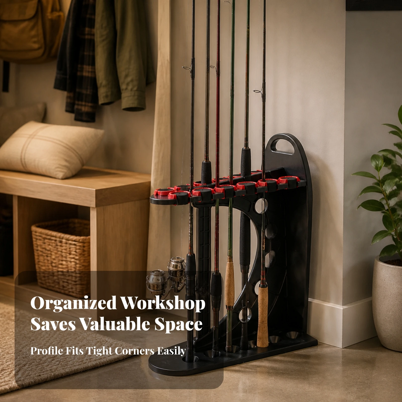 Fishing Rod Rack Upright Fishing Rod Rack with Clips Display Stand Compact Stable for Anglers, Garage, Cabin