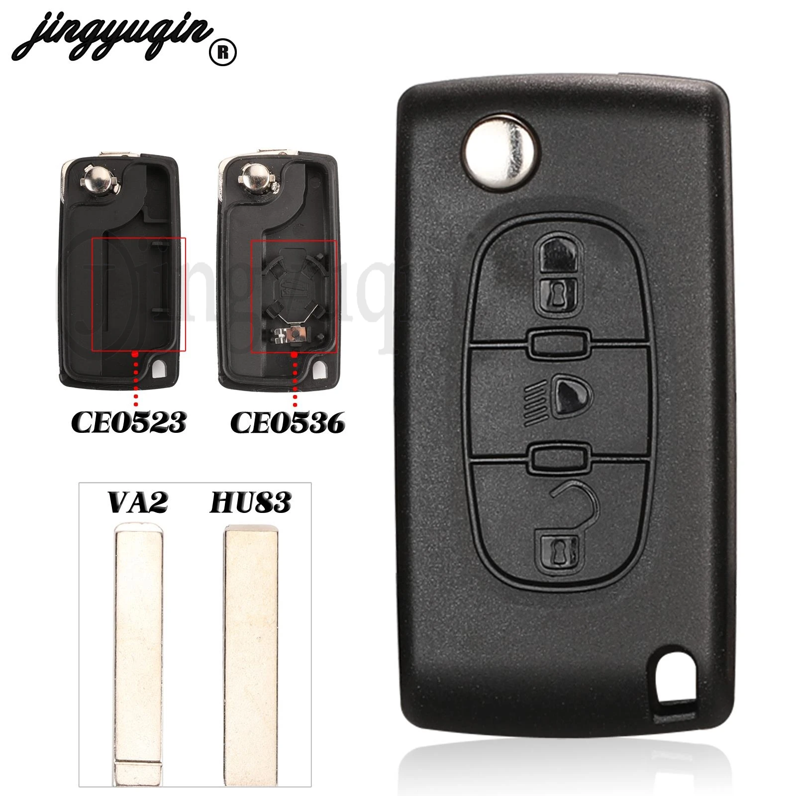 jingyuqin 20pcs For Citroen C2 C3 C4 C5 C6 C8 XSARA Fit Peugeot Flip Remote Car Key Shell Case Fob HU83/VA2 Blade CE0523 CE0536