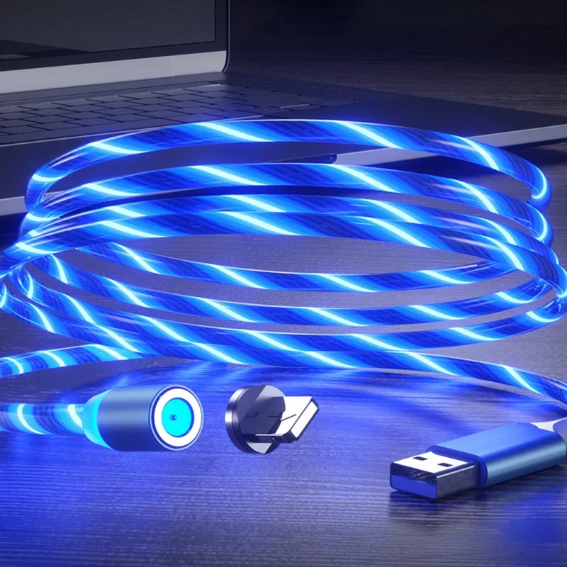 3 In1 Magnetic Current Luminous Lighting Charging Mobile Phone Cable Cle Usb C Cable LED Micro USB Type C for Iphone Huawei P50