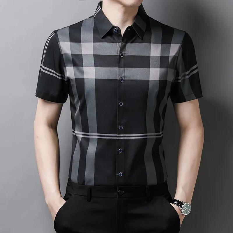Men's Business Casual Short Sleeve Shirt New No Iron Wrinkle Resistant Top Easy Care Comfortable Fit for Office And Work