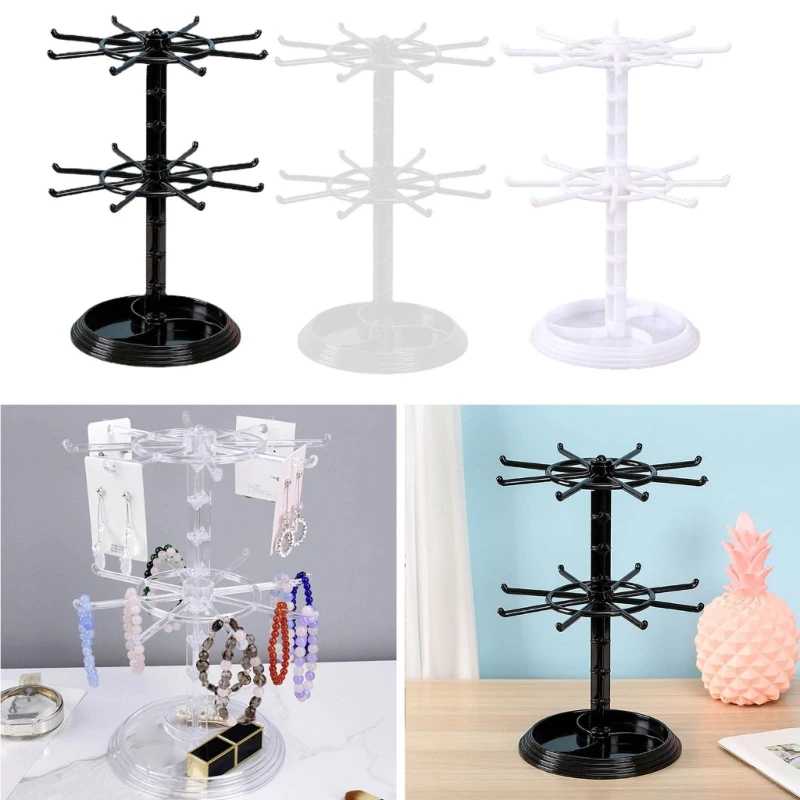 Two Tier Counter Top Spinner Display Stand Jewelry Rotating Ring Display Holder Necklace Keychain Pendants F3MD