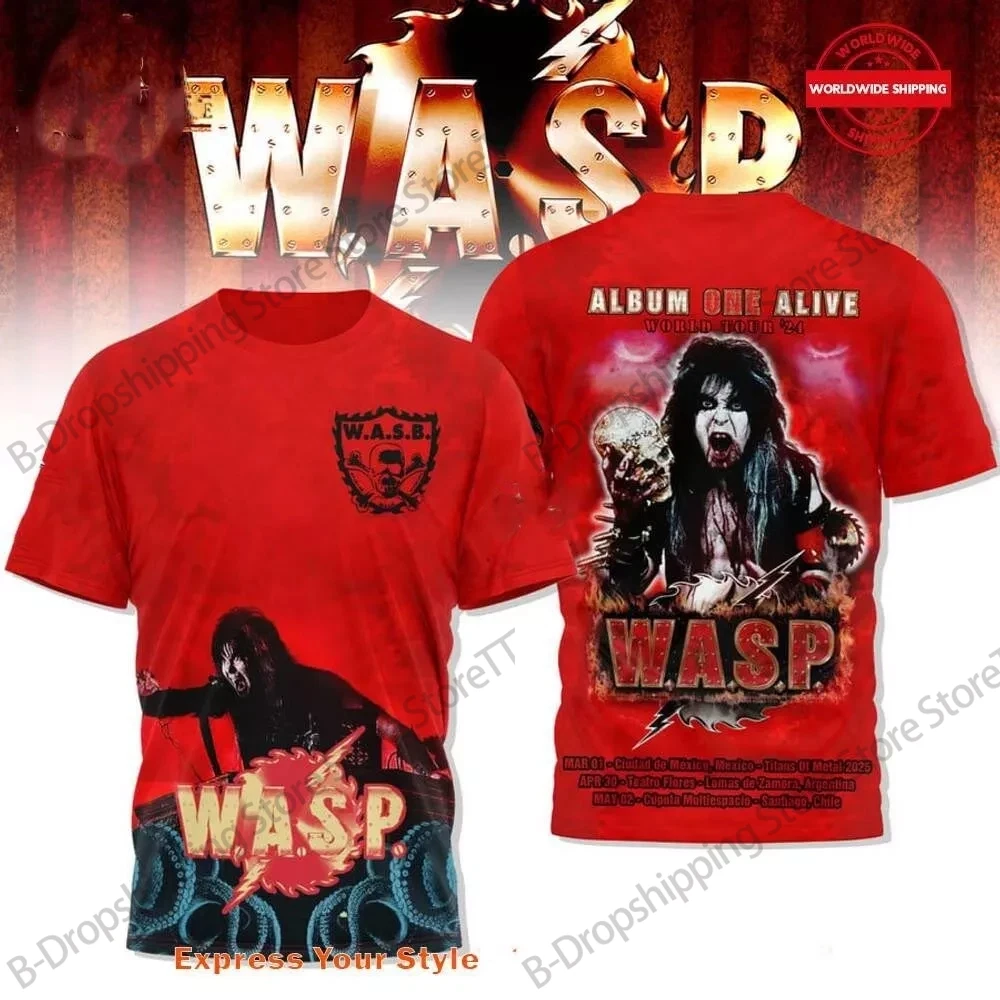 W.A.S.P. ألبوم واحد على قيد الحياة جولة حول العالم ثلاثية الأبعاد تي شيرت مطبوع الرجال النساء موضة عادية كم قصير التي شيرت الاطفال بلايز تيز ملابس رجالي