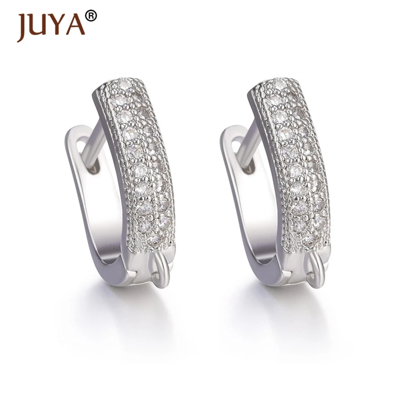 Juya Luxury Zircon Series DIY Earring Findings Handmade Earrings Clasps Hooks Fittings For Jewelry Making Accessories