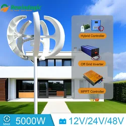 5000W 12V 24V 48V Wind Turbine Generator 5KW Vertical Axis Maglev Windmill With Hybrid Charge Controller For Home Use