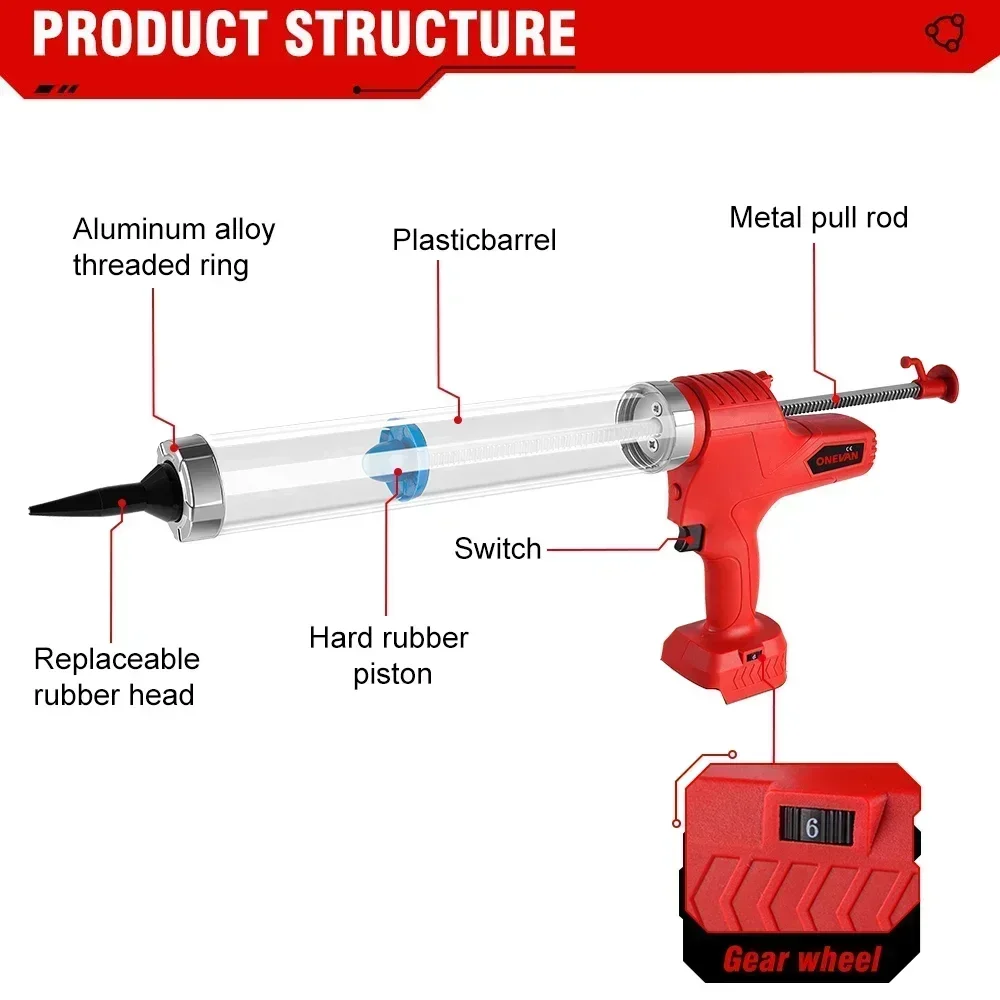 ONEVAN 10000N Electric Caulking Gun Cordless Glue Gun Portable Rechargeable Glass Hard Rubber Sealant Gun For Makita 18v Battery