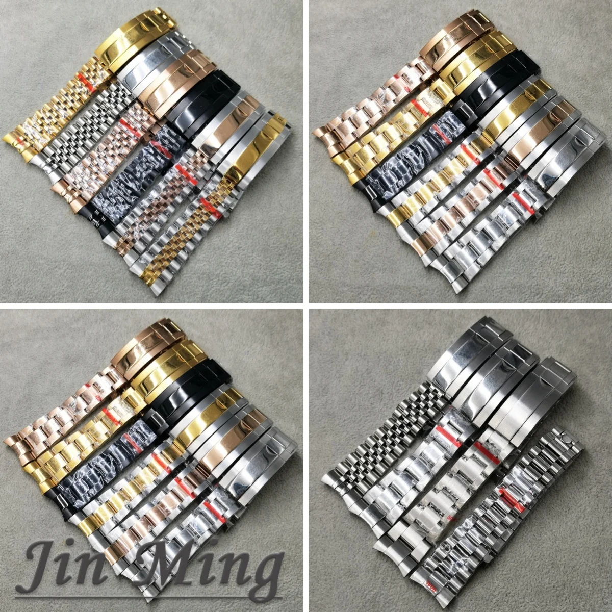 904L Uhrenarmband aus massivem Edelstahl, 20-mm-Armband, gebürstetes und poliertes Silber, Roségold, Schwarz mit Faltschließe Sl