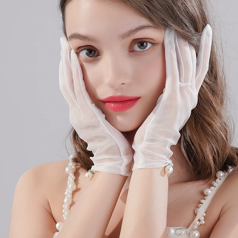 Bride Mesh Thin Short Pearl Imitation Gloves