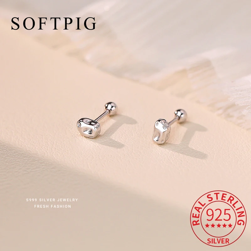 SOFTPIG Real 925 Sterling Silver Wind Meteorite Mini Stud Earrings for Women Trendy Fine Jewelry Ear hole care Accessories