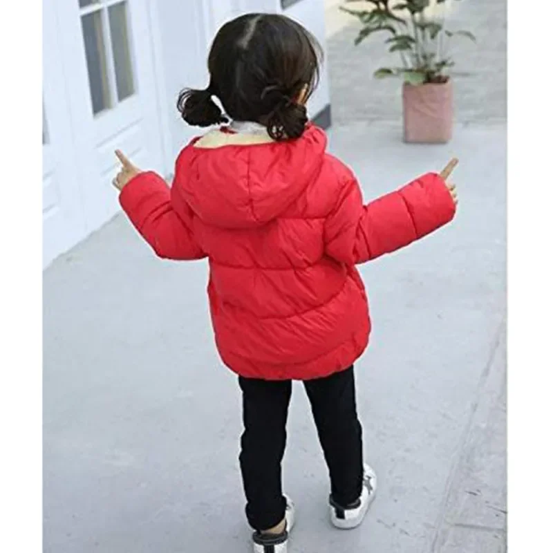 Kids Solid Color Coat, Zipper Open Front Hooded Cotton-padded Jacket for Boys and Girls, Black/ Dark Blue/ Royal Blue/ Red