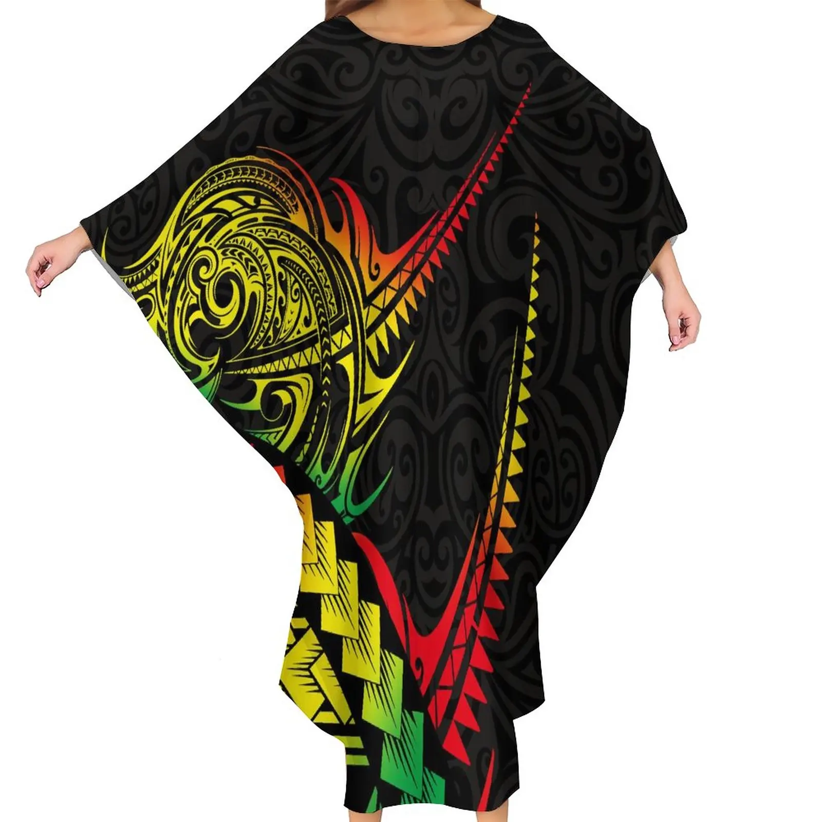 

One Size Cloak Polynesian Free Size Womens Clothing Oversized Bat Ponchos Dresses Tribal Design Samoan Butterfly Dress