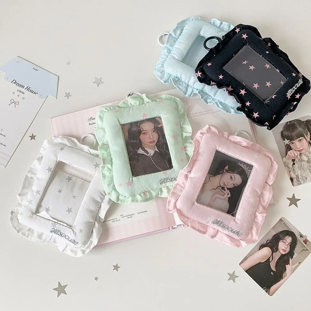 Lace Pillow Photocard Holder Hanging 3 Inch Photo Card Frame Display Protector with Keychain Card Protective Case for Decoration