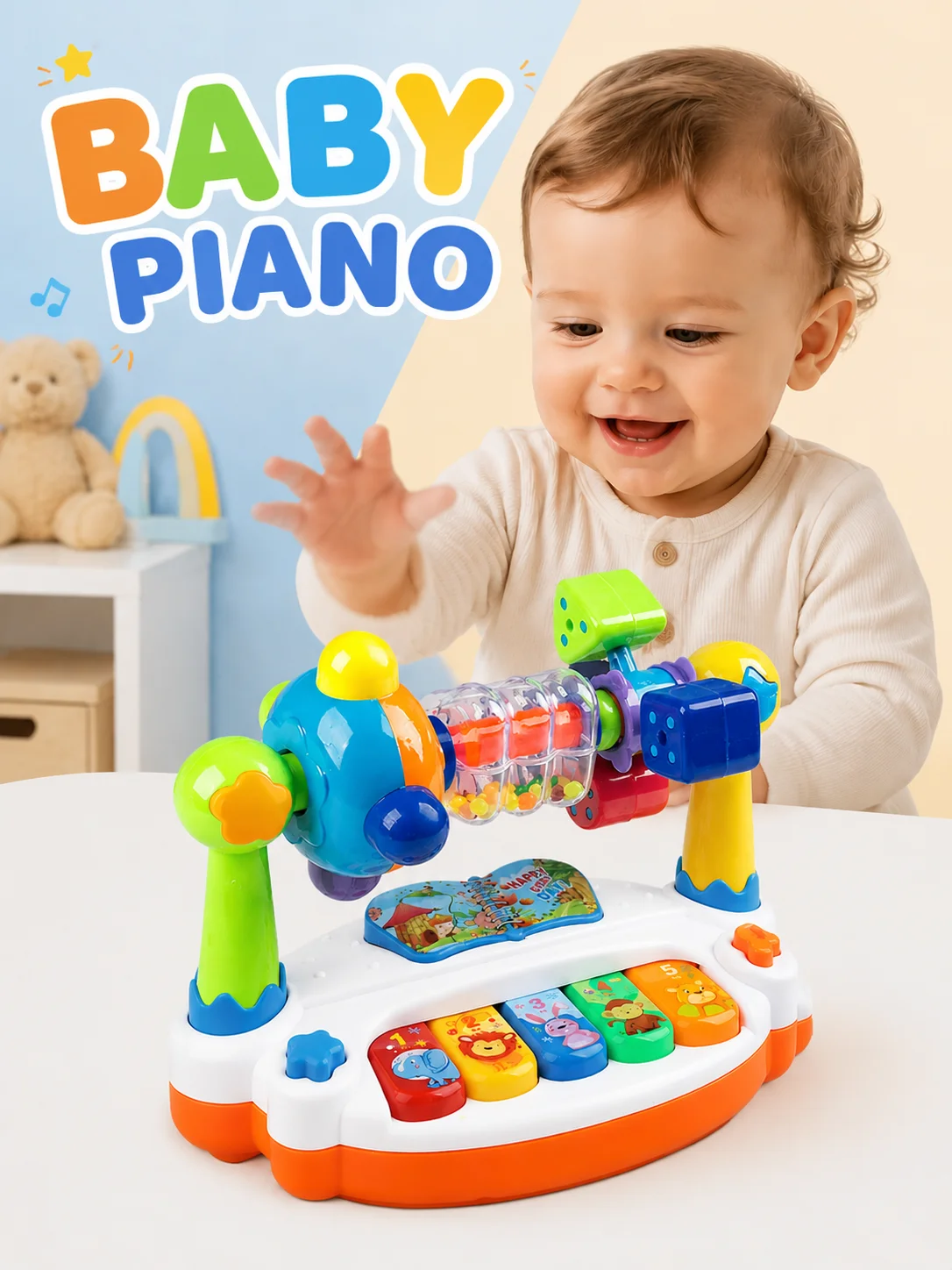 Baby Piano Toy, Light Up Music Baby Toys for 12 18 Months Early Learning Educational Piano Toy 1 Year Old Boy Girl Gifts