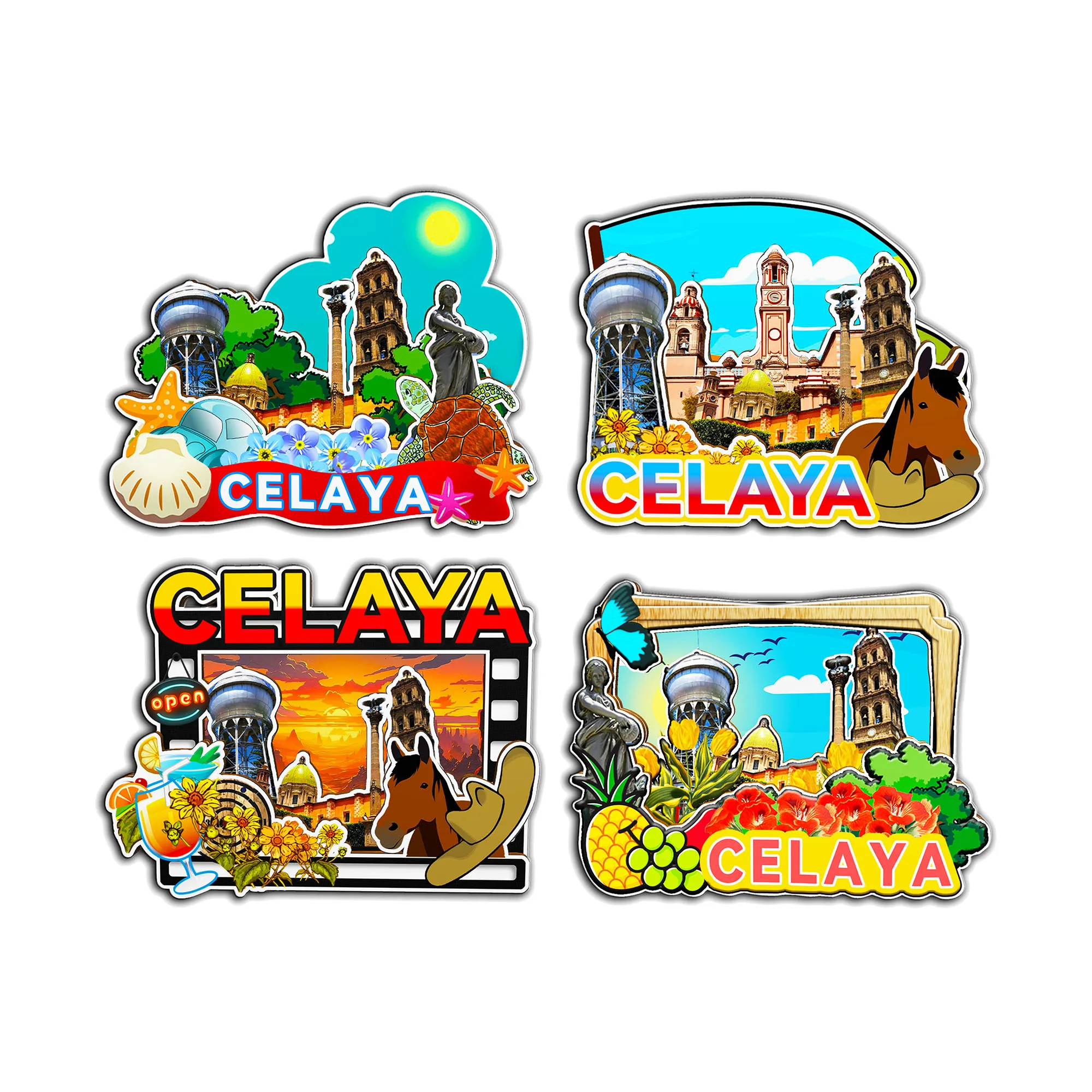 Imanes decorativos para Celaya, México, ciudad, punto de referencia, viajes, recuerdos únicos, pegatinas de madera 3D para nevera, regalos delicados