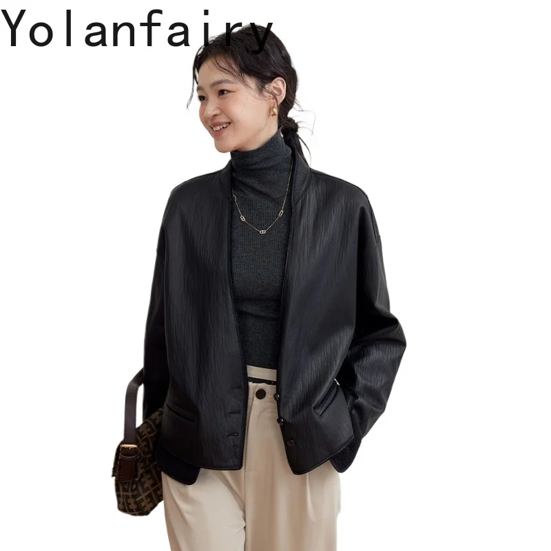 YOLANFAIRY 100% Genuine Leather Jacket Women Fashion Real Sheepskin Leather Coat Women Clothes Spring Autumn Elegance Jackets