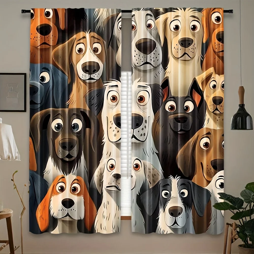 2PCS Digital Print Curtains, Cartoon Puppy Dog, Cute Kids