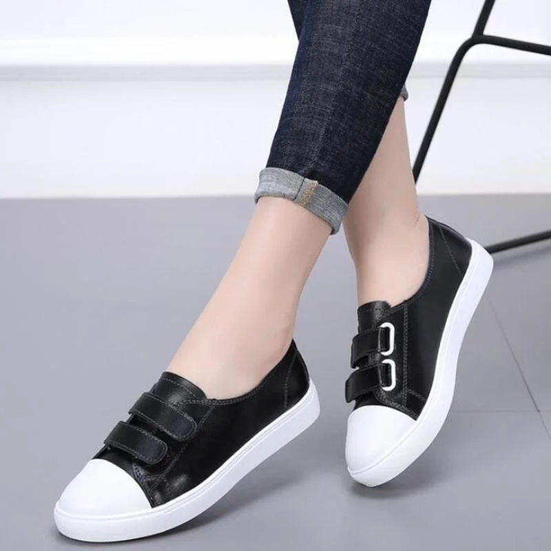 Spring New White Shoes Leather PU Casual for Women\'s Breathable Running Shoes Students Sneakers Tennis Female Hook & Loop Autumn