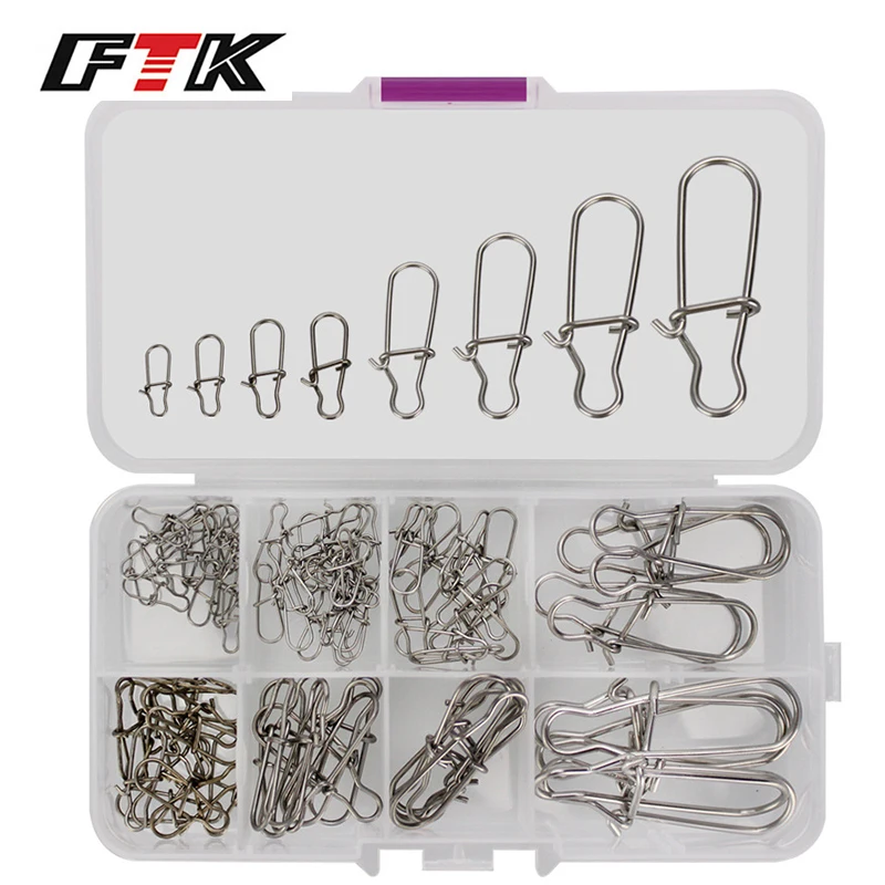 FTK 100Pcs Fishing Snaps Clip Lock Strong Snap Stainless Steel Pin Fastlock Clip Quick Change for Barrel Swivel Lure Hook Tackle