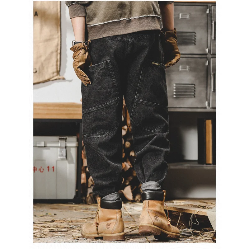 

Американские джинсы в стиле ретро, мужские осенние уличные модные брюки-карго, мужские свободные брюки больших размеров, прямые широкие брюки