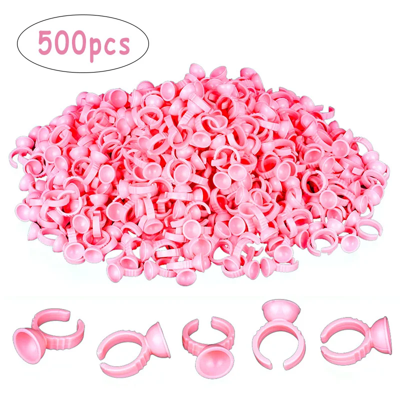 500Pcs Disposable Eyelash Extension Pink Glue Rings Holder Pallet Container Wholesale Lashes Accessories Ring Cup Tattoo Pigmen