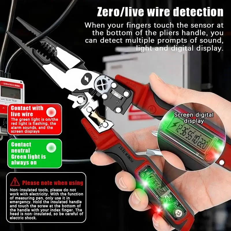 Digital Display Pointed Nose Wire Stripping Electrician Pliers Large Screen Multifunctional Voltage Measuring Wire Winding Tool