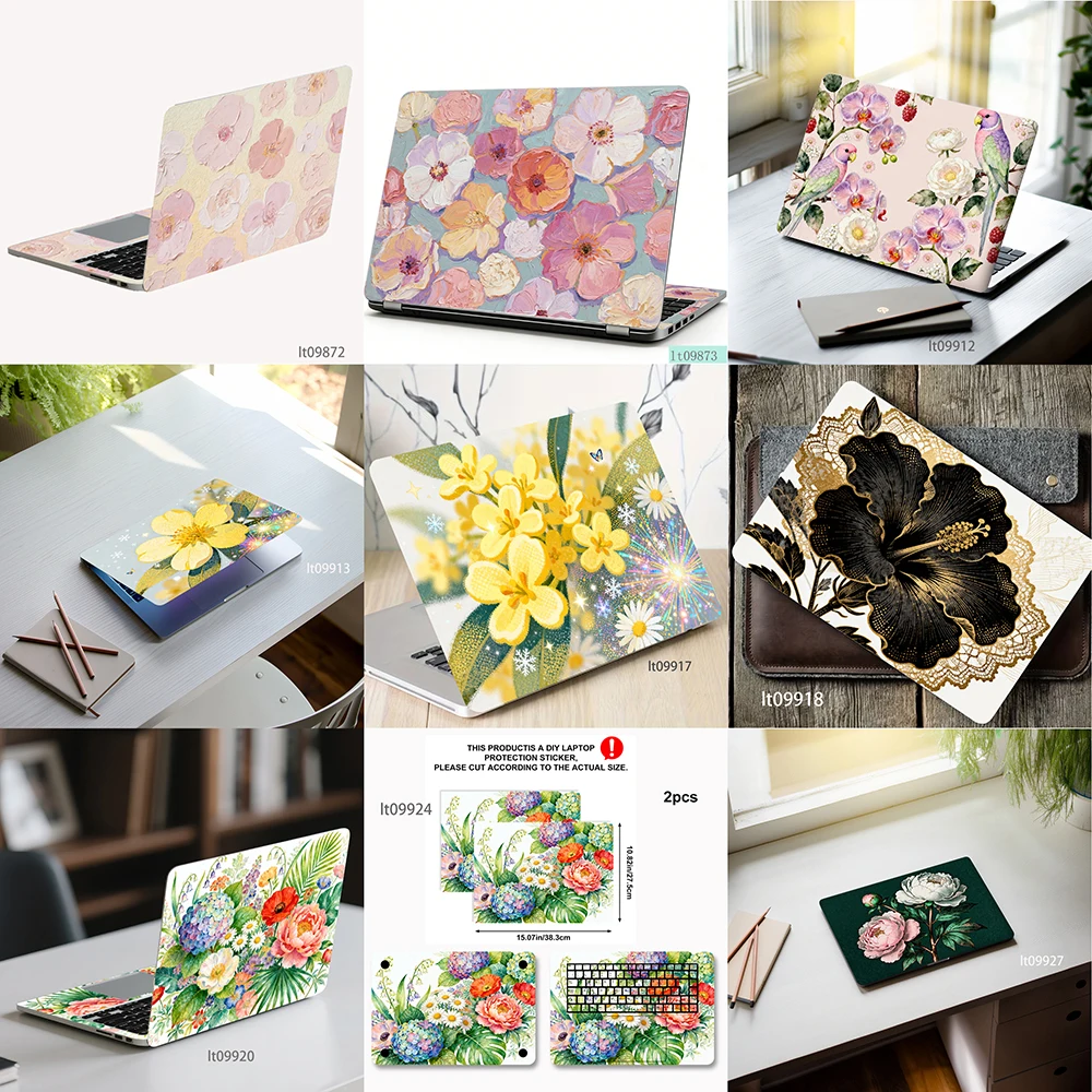 

Наклейка на ноутбук с цветочным рисунком в стиле масляной живописи, эстетичная цветочная наклейка на ноутбук, съемная водонепроницаемая виниловая наклейка для MacBook Air, HP, Dell