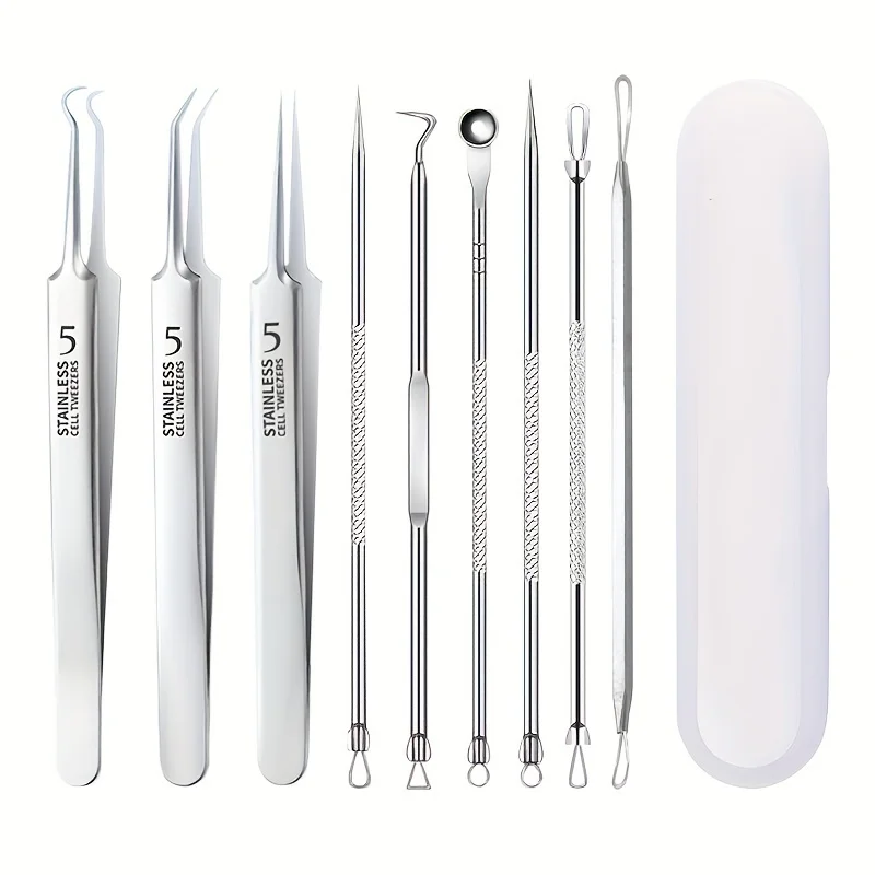 9 sztuk usuwająca zaskórniki pryszcz Popper zestaw narzędzi trądzik skazy urządzenie do usuwania pryszczy igła do twarzy klips zaskórnika pęseta