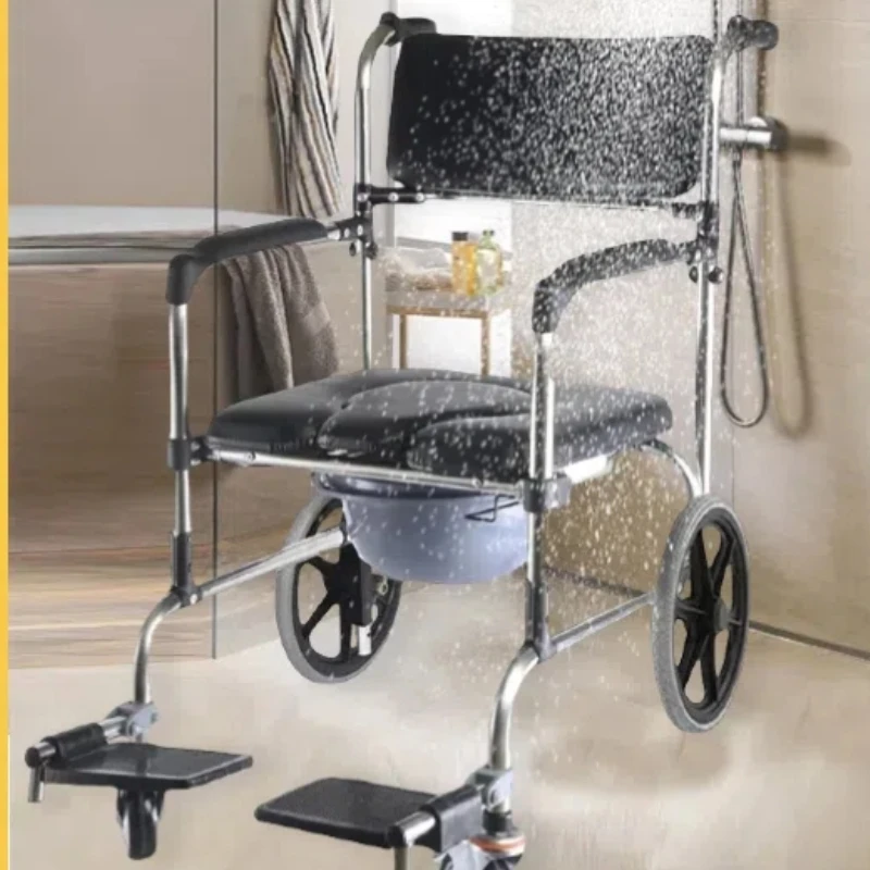 Muebles para personas mayores, carrito de equipaje autopropulsado, taburete interior, asiento de ducha, respaldo extraíble, conjunto de herramientas de acero inoxidable, silla duradera