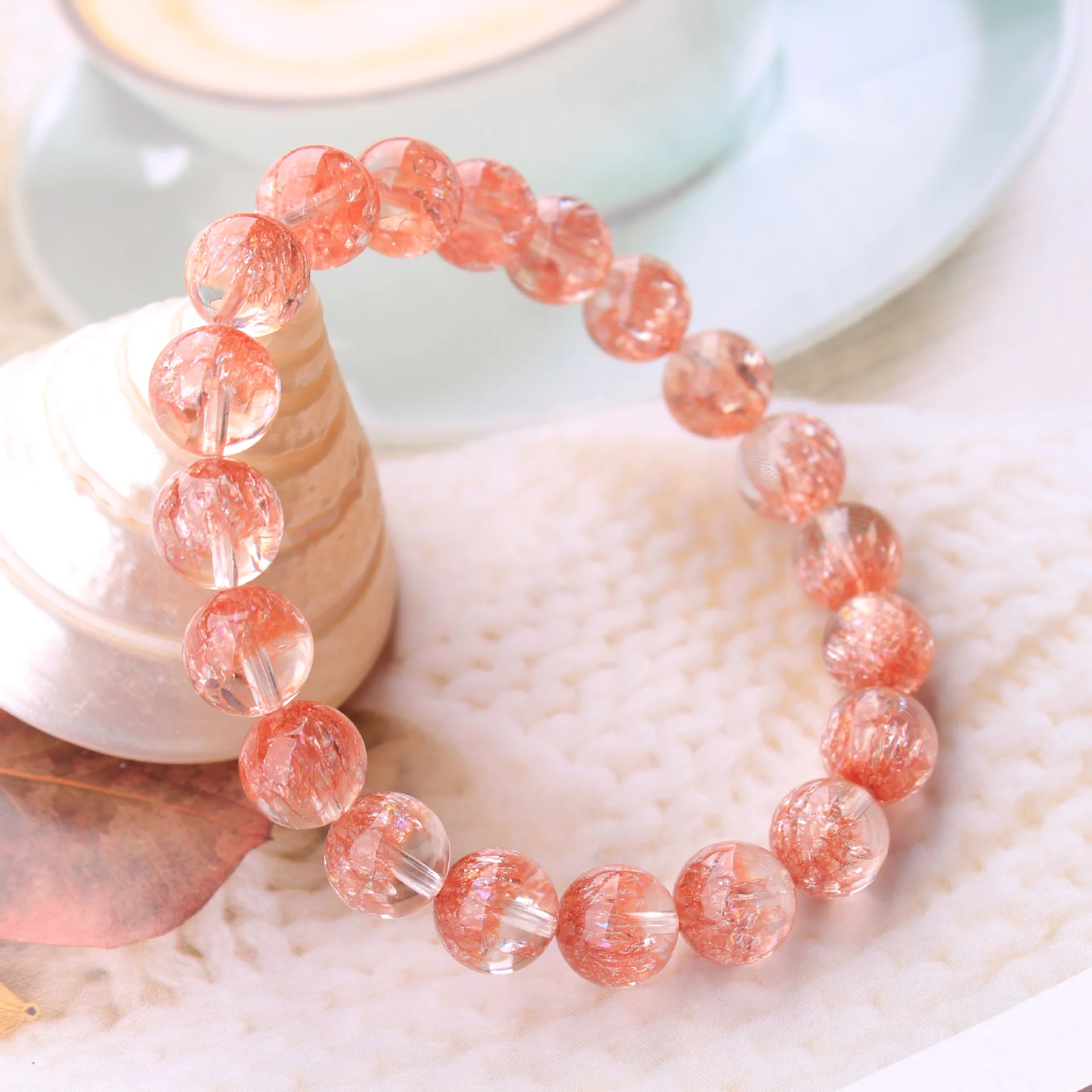 Natural Orange Red Phantom Crystal Quartz Bracelet 8mm 9mm 10mm Women Garden Super 7 Rutilated Clear Round Beads Stretch AAAAAA