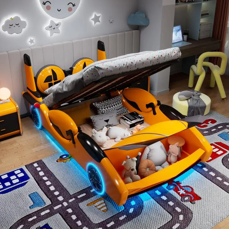 Creative Boy Child Bed Higher Safe Barriers Kids Bedroom Furniture Modern Car-Shaped 3 To 16 Years Old Children Solid Wood Bed