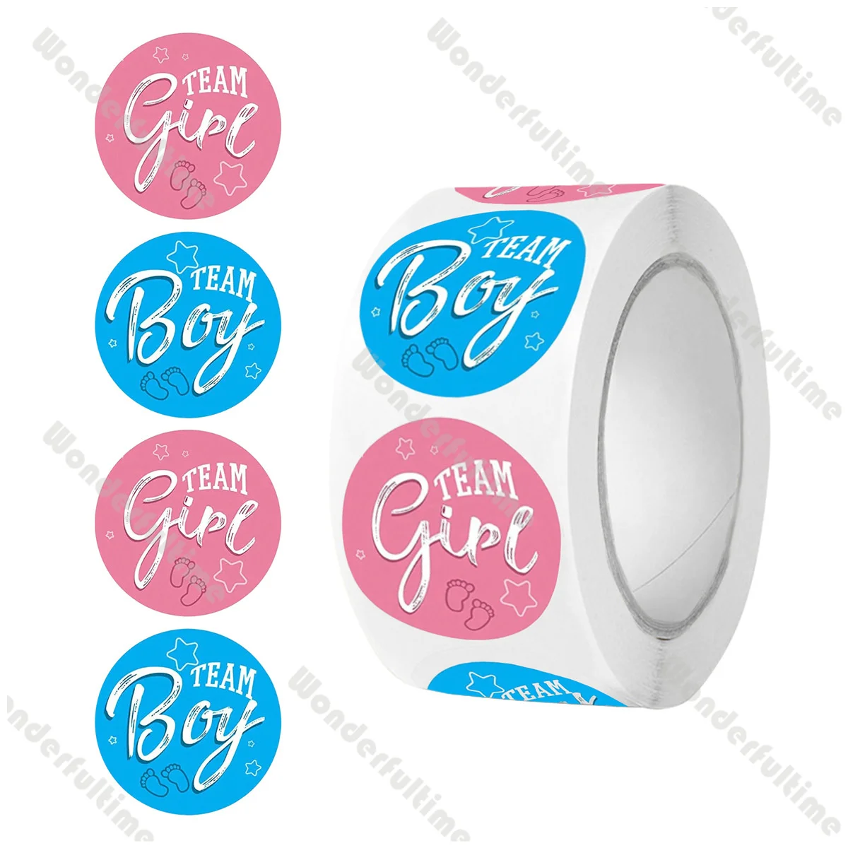 500pcs Per Roll Team Boy Team Girl Gender Reveal Pink Blue Round Stickers Baby Shower Stickers Personalized Party Stickers