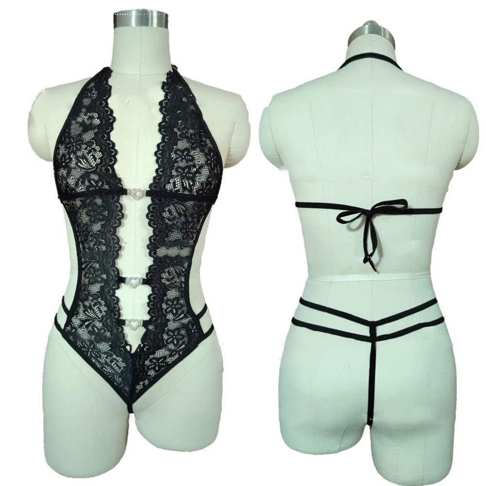 Women Crotchless Lingerie Sexy Lace Hollow Out Perspective Bodysuit Temptation Underwear Backless Erotic Nightwear Clubwear