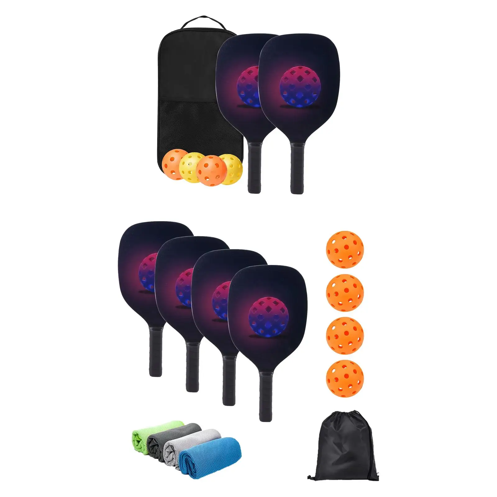 Portable Pickleball Paddles Set Rackets 1 Bag with 4 Balls Comfort Grip Wood for Equipment Outdoor Beginners Training Practice