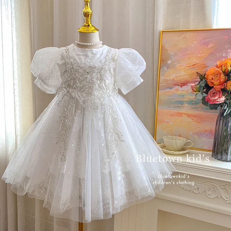 

Платье для девочек, легкое роскошное нишевое высококачественное детское платье для выступлений на фортепиано на день рождения, стильное пышное платье с цветочным узором для свадебного шоу для девочек