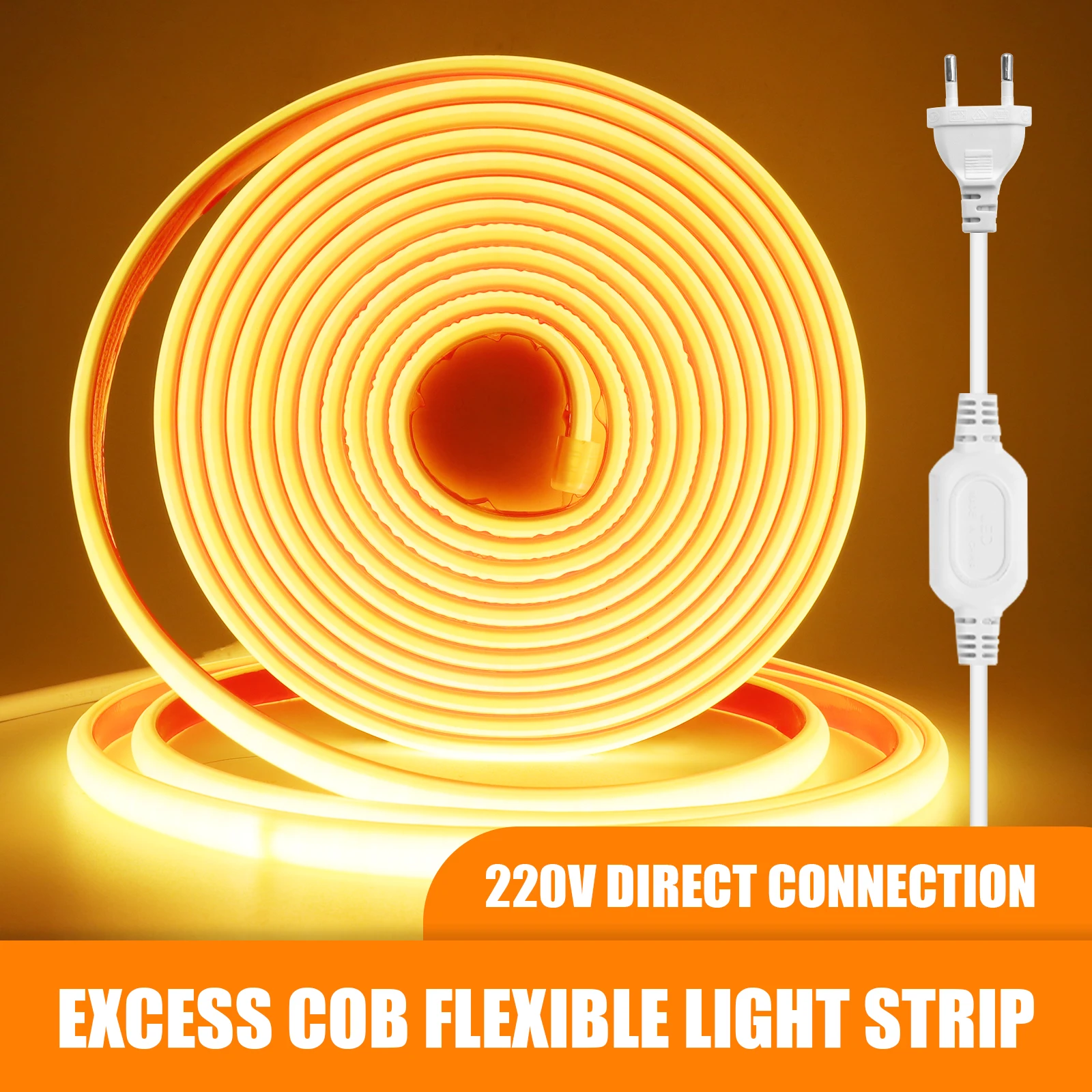 IP67 Waterproof 220V COB LED Strip Neon Light 288Leds/m Flexible Ribbon Tape RA90 3000/6000K High Density Liner Lighting EU Plug