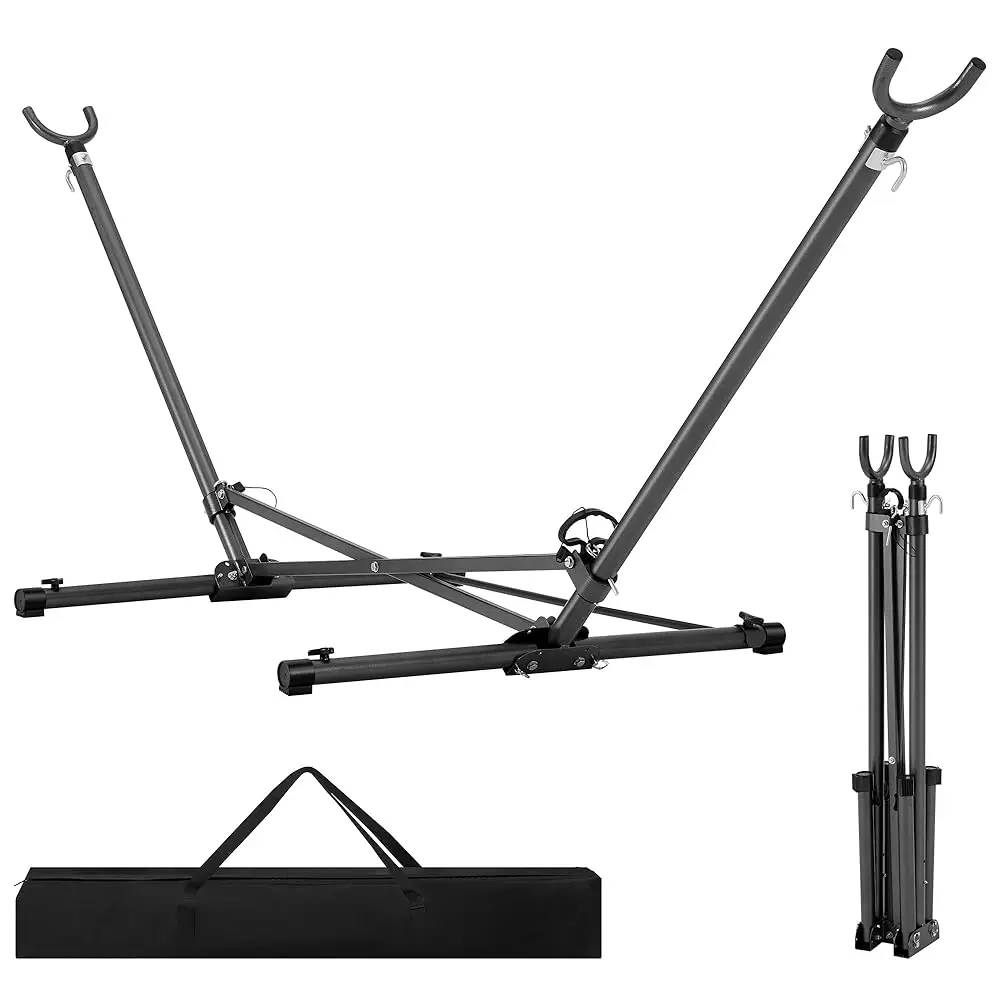 

Folding Hammo Stand With 600 Lbs Weight Acity, Heavy Duty Steel Hammo Stand With Portable Carrying Bag, 3 Holes For Height