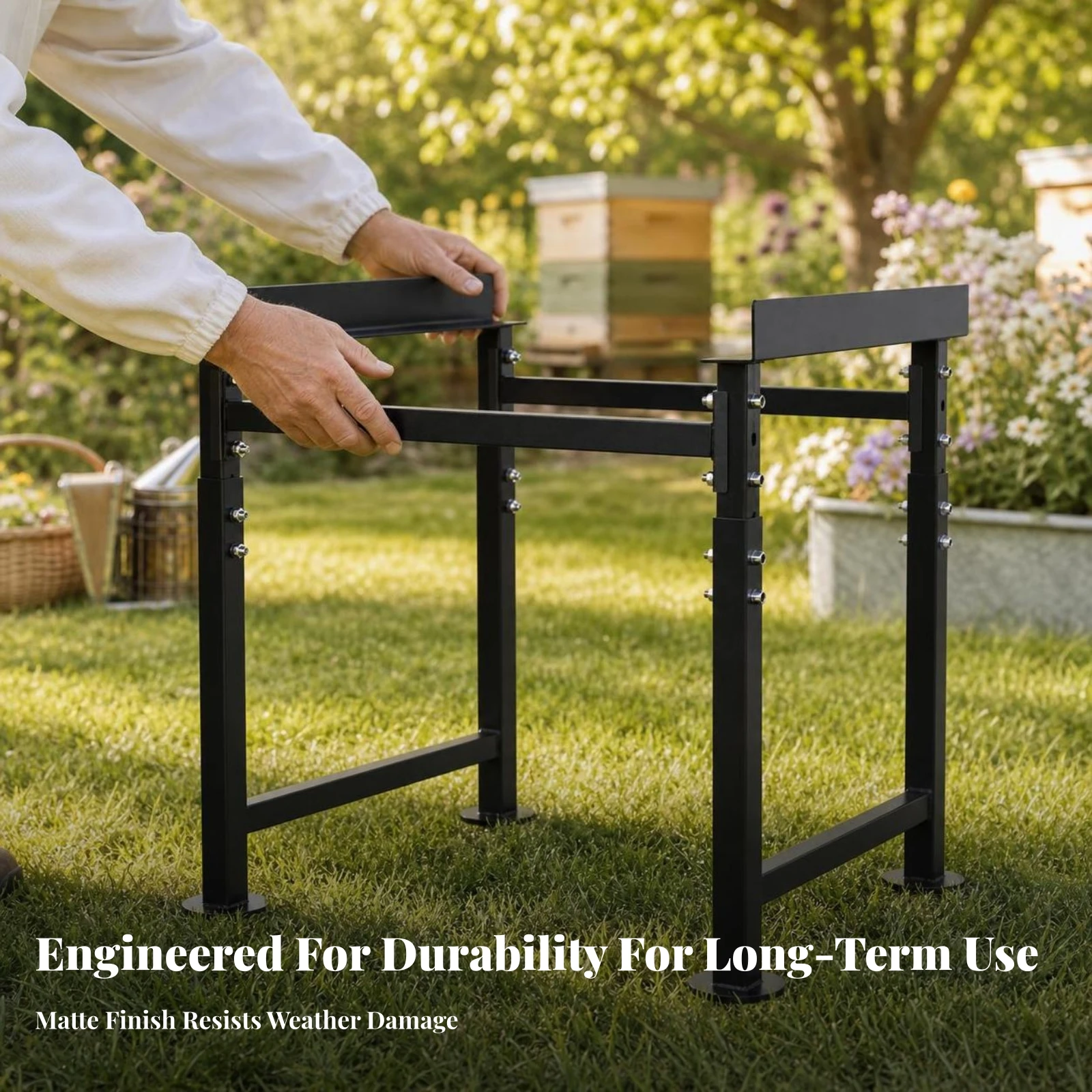 Steel Beehive Stand Long-Lasting Beehive Stand with Foot Plates Outdoor-Ready Raised for Beekeepers, Backyard Apiaries