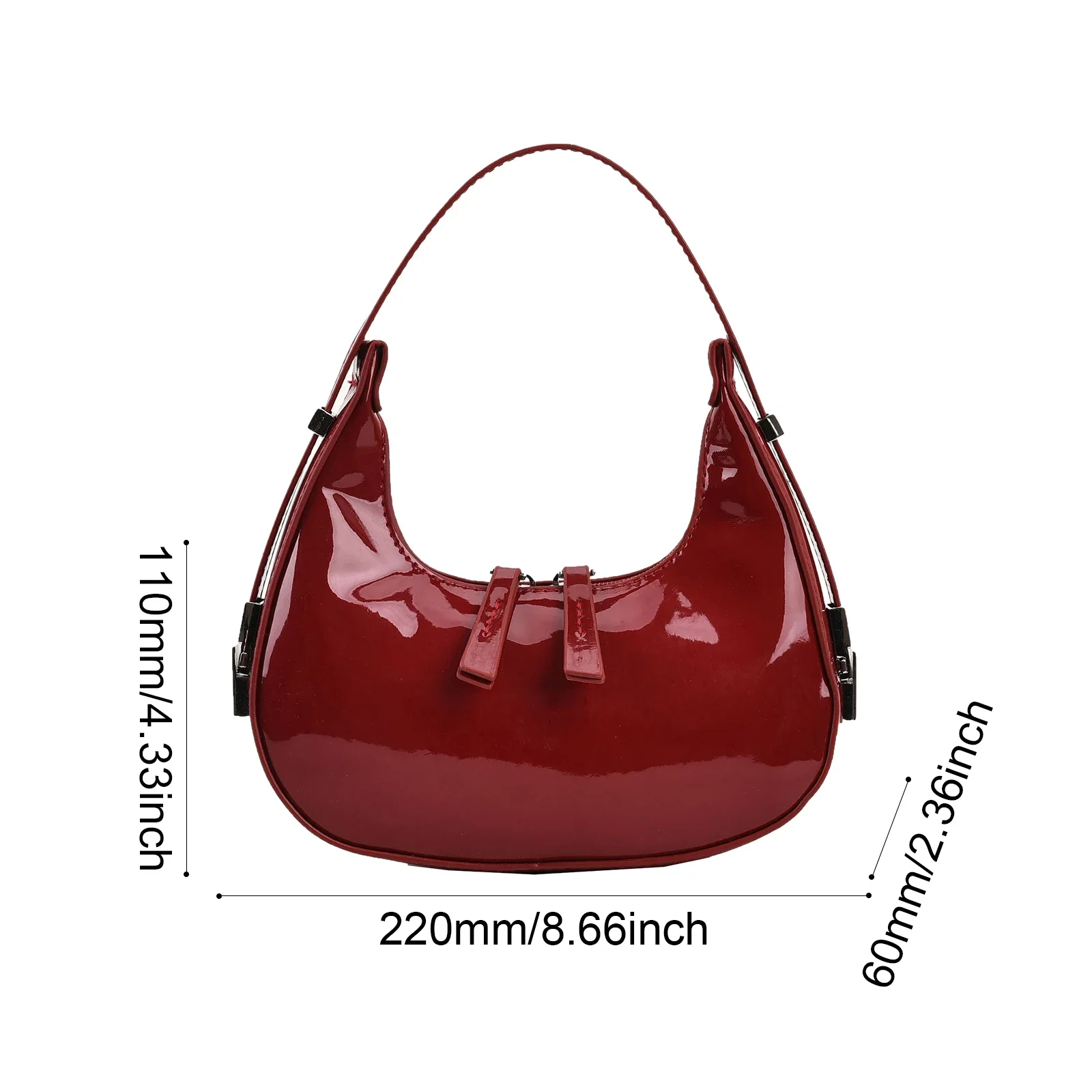 Retro Red Bag for Women Girls Half Moon Bag Small Hobo Shoulder Bags PU Leather Mini Tote Handbag Luxury Ladies Clutch Purses