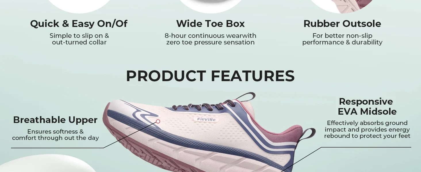 Fitville Damen-Sportschuhe, breite Zehenpartie, lässige Sneaker für Damen, bequeme, atmungsaktive Wanderschuhe, Fußgewölbestütze, lindert Fußschmerzen – Detail 3