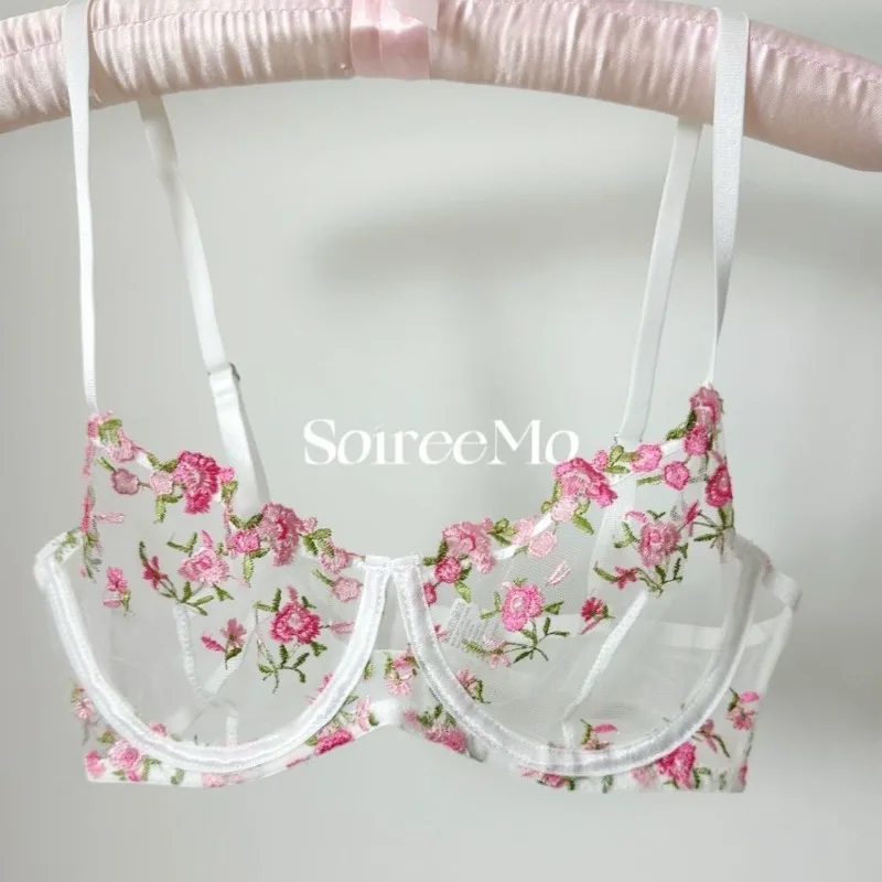 طقم حمالة صدر من الدانتيل الفرنسي للاستخدام اليومي، شبكة شفافة، صدرية كبيرة تدعم الأزهار والتطريز، ملابس مريحة، طقم ملابس داخلية مثيرة من MOYISU #5