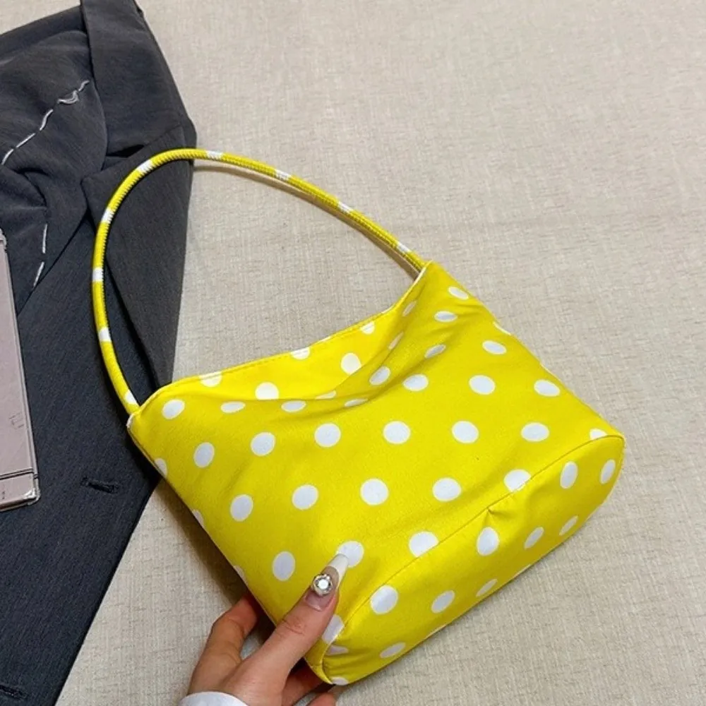 Simple Design Sweet Polka Dot Shoulder Bag Large Capacity Lightweight Nylon Tote Bag Candy Color Durable Bucket Handbag Shopping