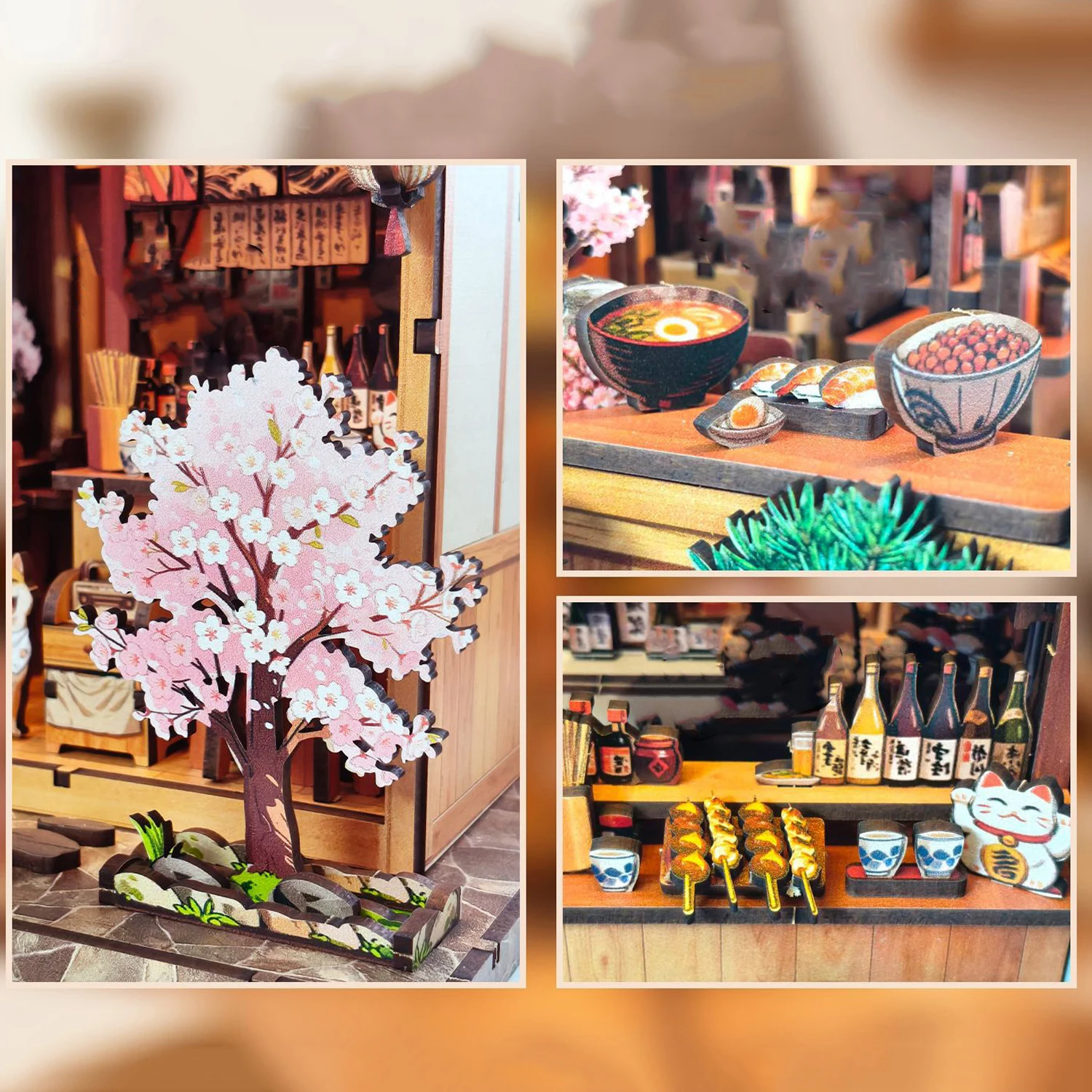 لتقوم بها بنفسك خشبية مصغرة أطقم منمذجة مطعم ياكيتوري الياباني كازا ثلاثية الأبعاد لغز بيوت الدمى مع الأثاث لهدايا عيد ميلاد الأصدقاء #5