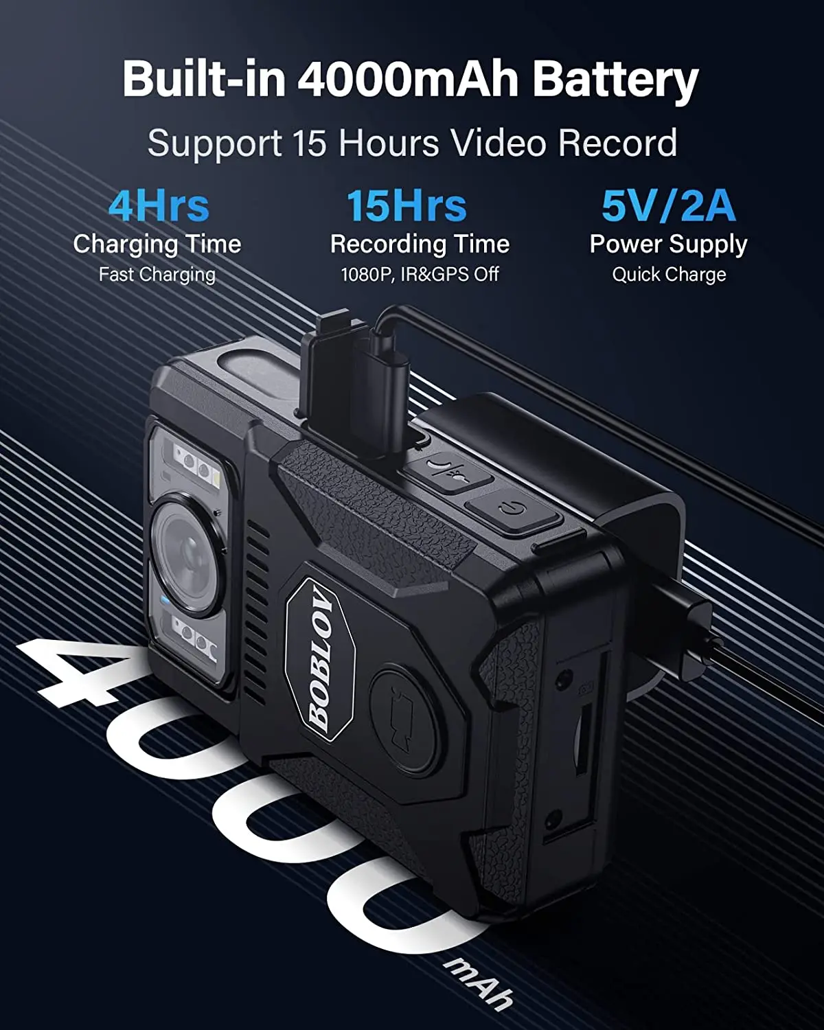 BOBLOV M7 1080P HD Minikamera 4000 mAh Camcorder 128 GB GPS Bodycam Polizeikamera 180 ° Rotierende Fahrradkameras Sport DV Auto DVR Cams – Detail 6